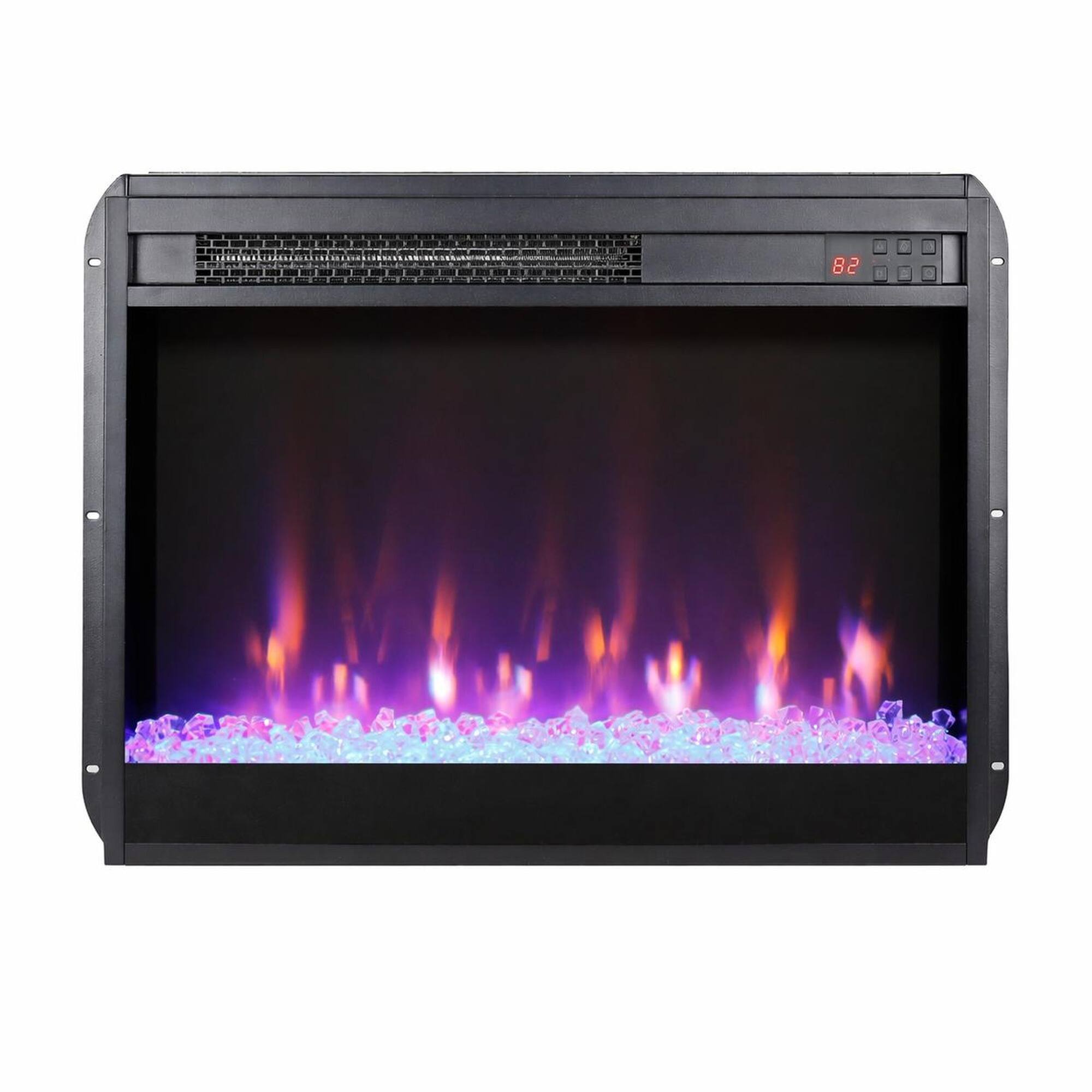 Front. RYHNUYNE - 23 Inch Electric Fireplace Insert – Ultra Thin Heater with Crystal & Realistic Flame, Remote Control & Timer - Antique Black.