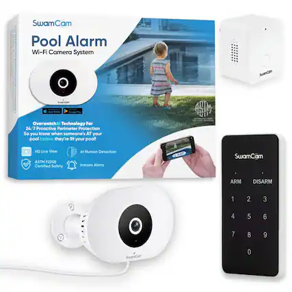 SwamCam Pool Alarm Wi-Fi Camera System
SwamCam
Overwatch AI Technology For 24/7 Proactive Perimeter Protection
So you know when someone's AT your pool before they're IN your pool!
- HD Live View
- AI Human Detection
- ASTM F2208 Certified Safety
- Instant Alerts
ARM DISARM
1 2 3
4 5 6
7 8 9
0