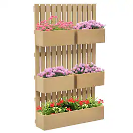 Outsunny - Box Raised Garden Bed w/ Trellis for Climbing Plants - Natural Wood