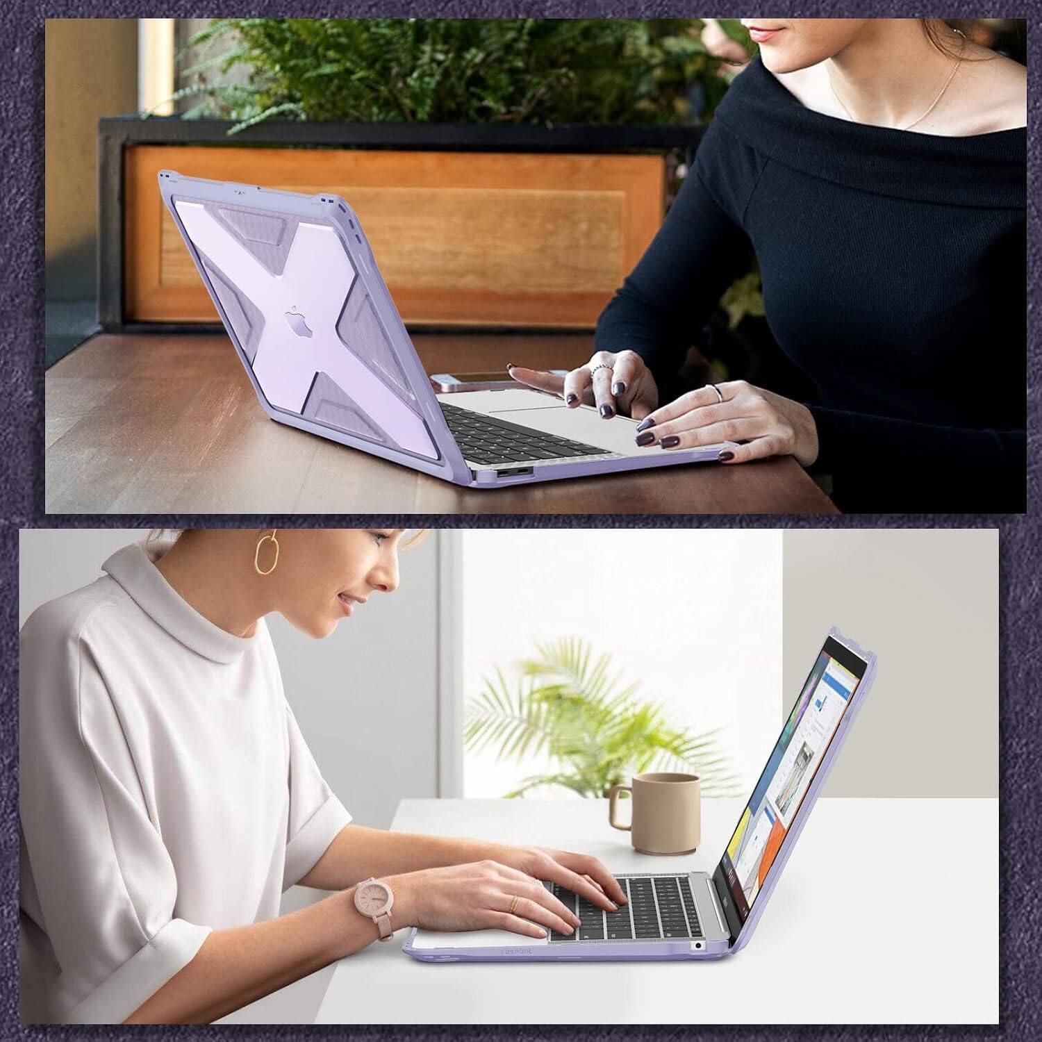 Alt View 3. Fintie - Heavy Duty Case for MacBook Air 13.3 Inch, A2337 (M1) / A2179 / A1932 (2018-2022 Release), TPU Bumper, Hard Shell - Lilac Purple.
