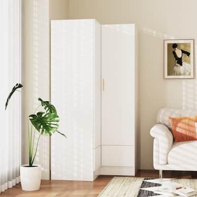 FUFU & GAGA L Shaped Corner Wardrobe Closet Armoire with Hanging FUFU & GAGA L Shaped Corner Wardrobe Closet Armoire with Hanging