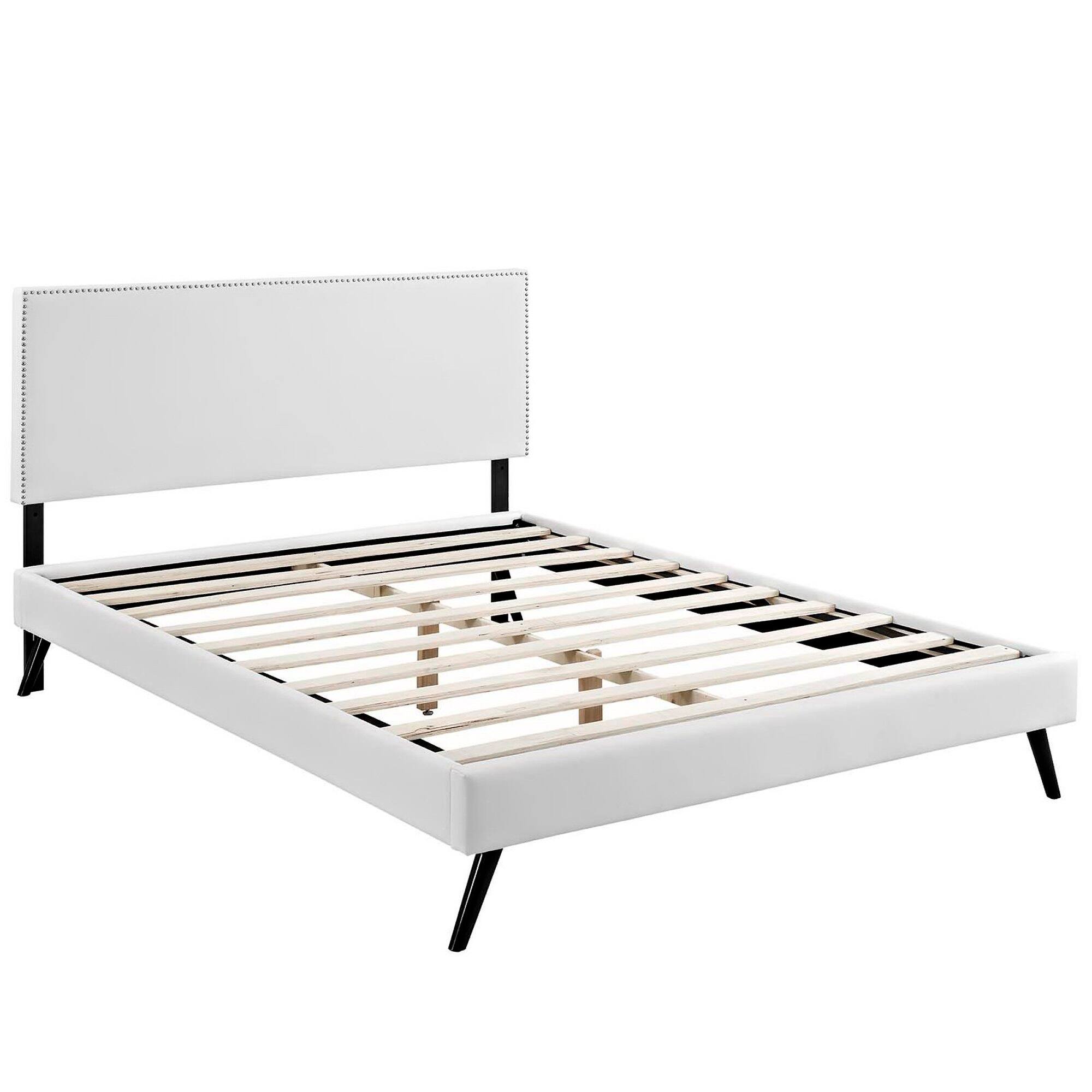 Alt View 2. Modway - Macie Vinyl Platform Bed with Round Splayed Legs - White.