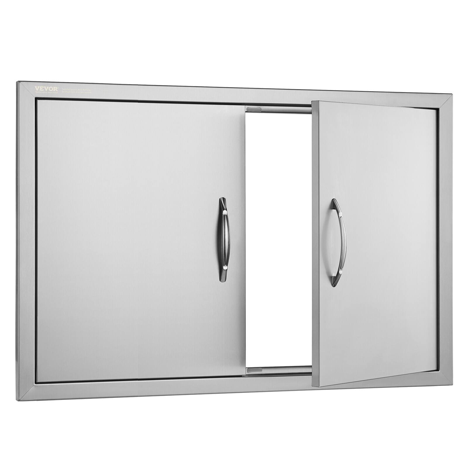 Alt View 5. VEVOR - BBQ Access Door, 33W x 22H Inch Double Outdoor Kitchen Door, Stainless Steel Flush Mount Door, Wall Vertical Door - Silver.
