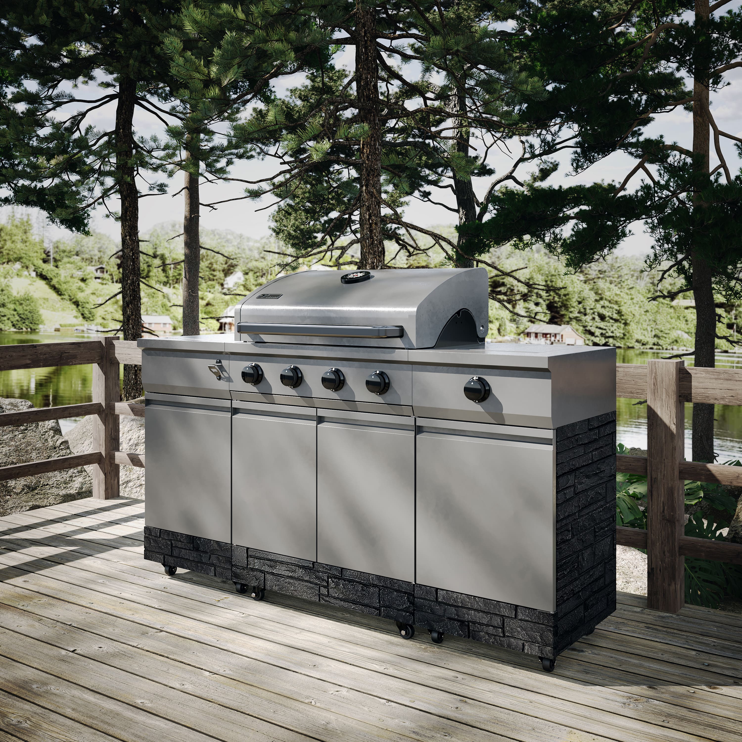 Alt View 11. TYTUS Grills - Fresno Series Graphite Stacked Stone Island Grill - Gunmetal Gray.