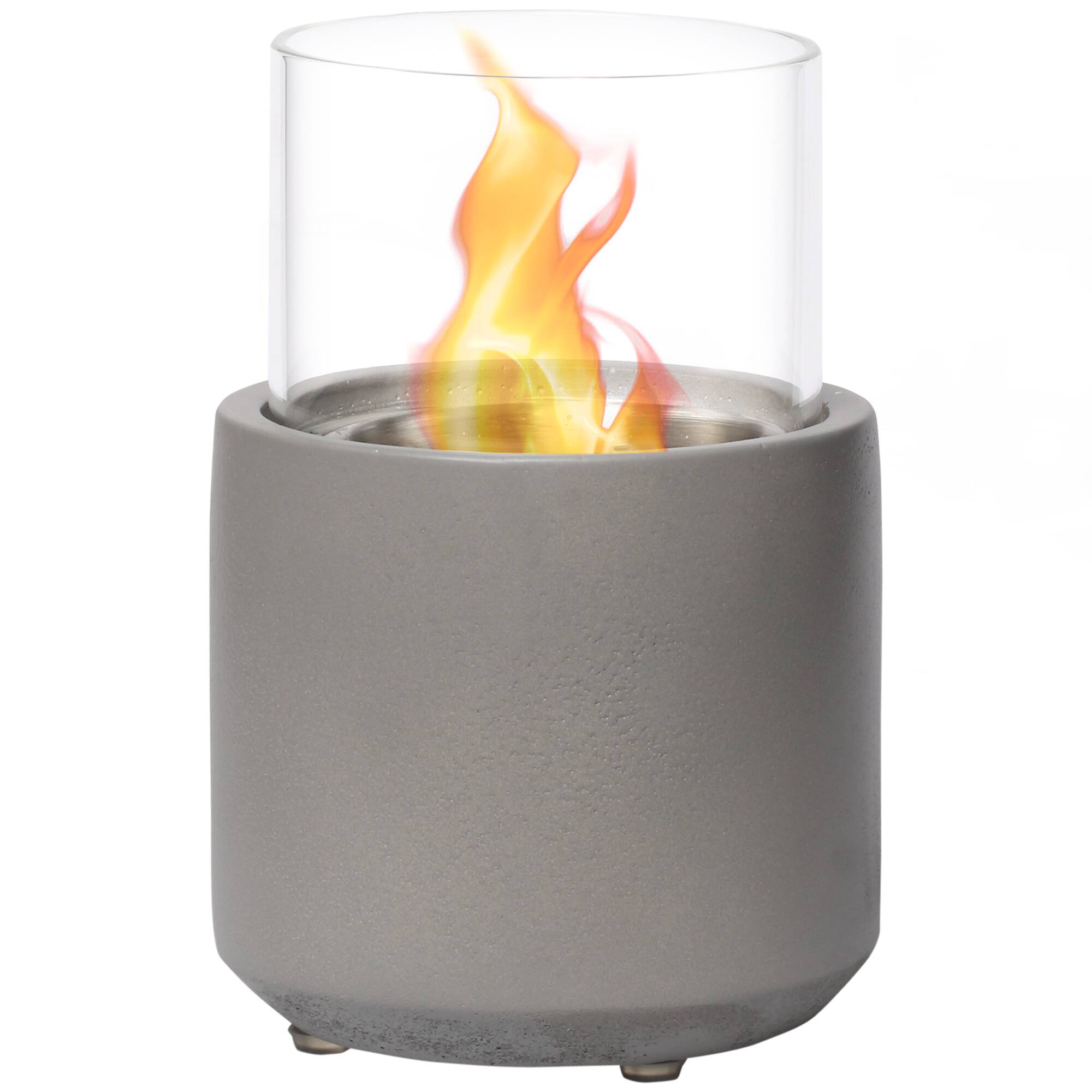 Front. APRILSOUL - Tabletop Fireplace Mini Concrete Ethanol Fire Bowl with Lid Burns up with Liquid and Solid Tablet Alcohol Light Grey.
