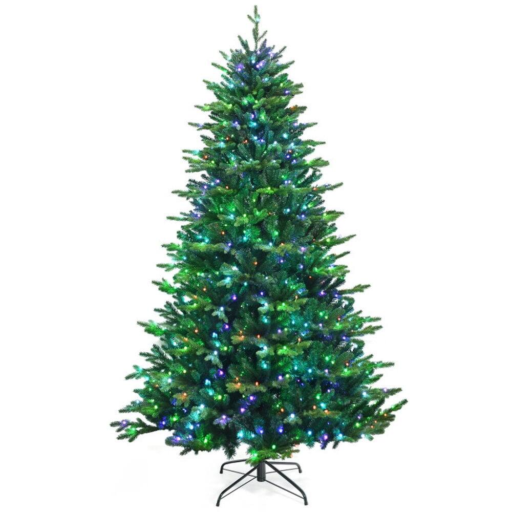 Front. Kadyn - Home Party Christmas Tree Decorations,Pre-lit Artificial Hinged Christmas Tree with APP Controlled LED Lights-8 ft - Green.