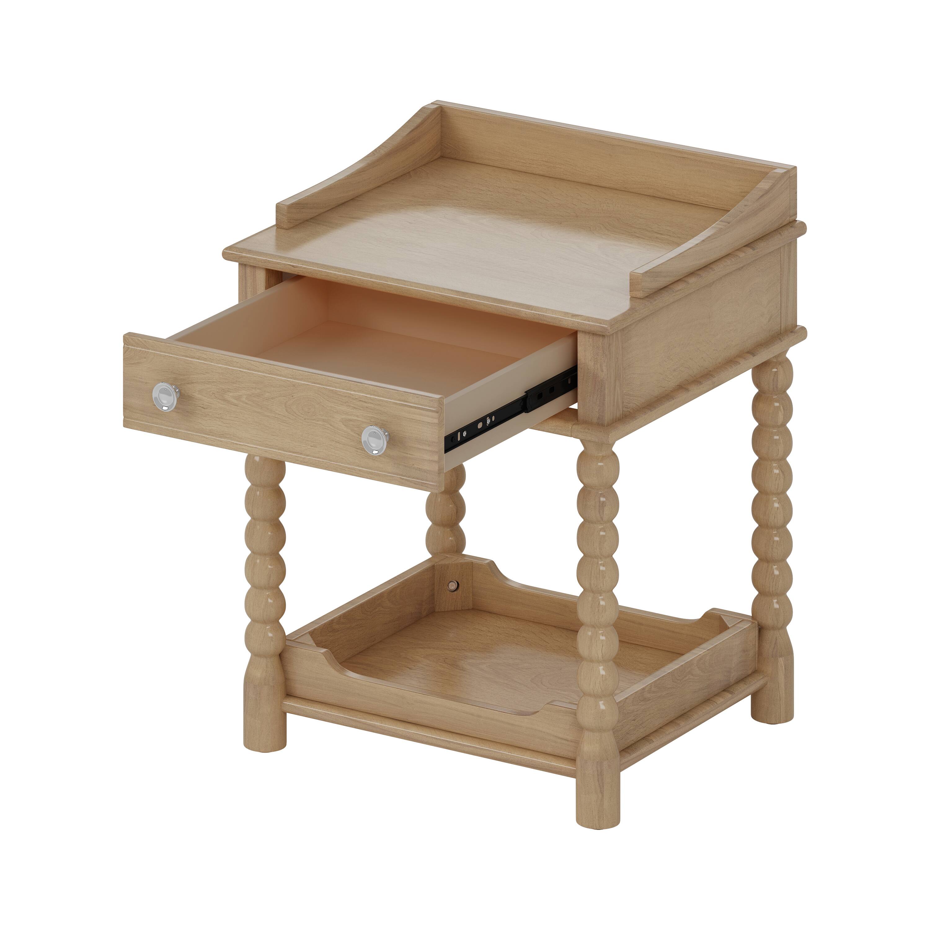 Alt View 7. Spaco - Spaco Retro Nightstand, 1 Drawer and Open Shelf Nightstand, Turned Legs, Metal Handle, for Bedroom, Living Room - Natural.