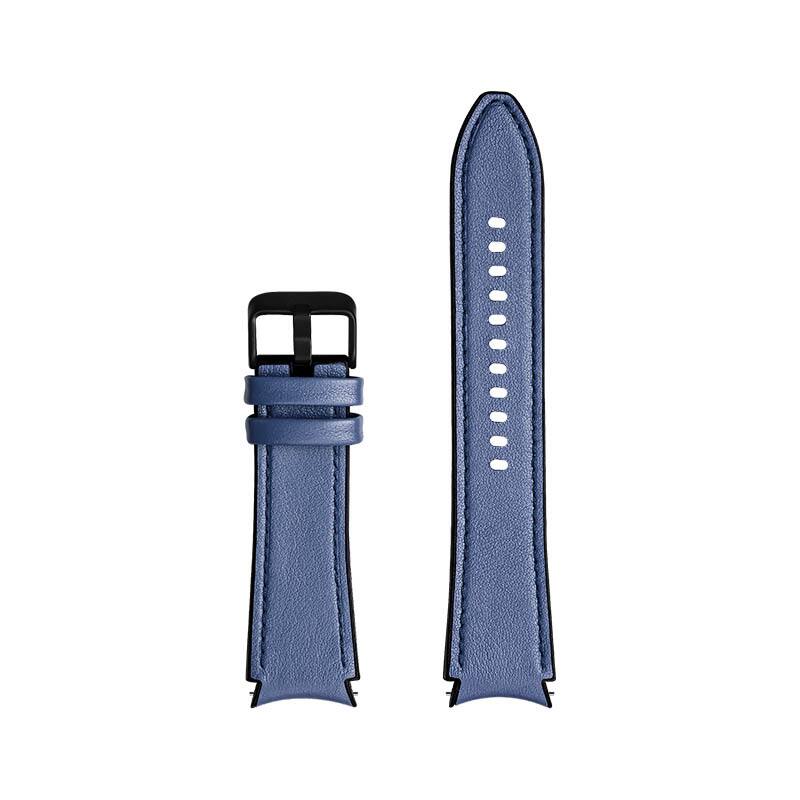 Left. StrapsCo - Hybrid Strap Leather and Rubber Watch Band For Samsung Galaxy Watch 7 (Medium-Long) - Blue.