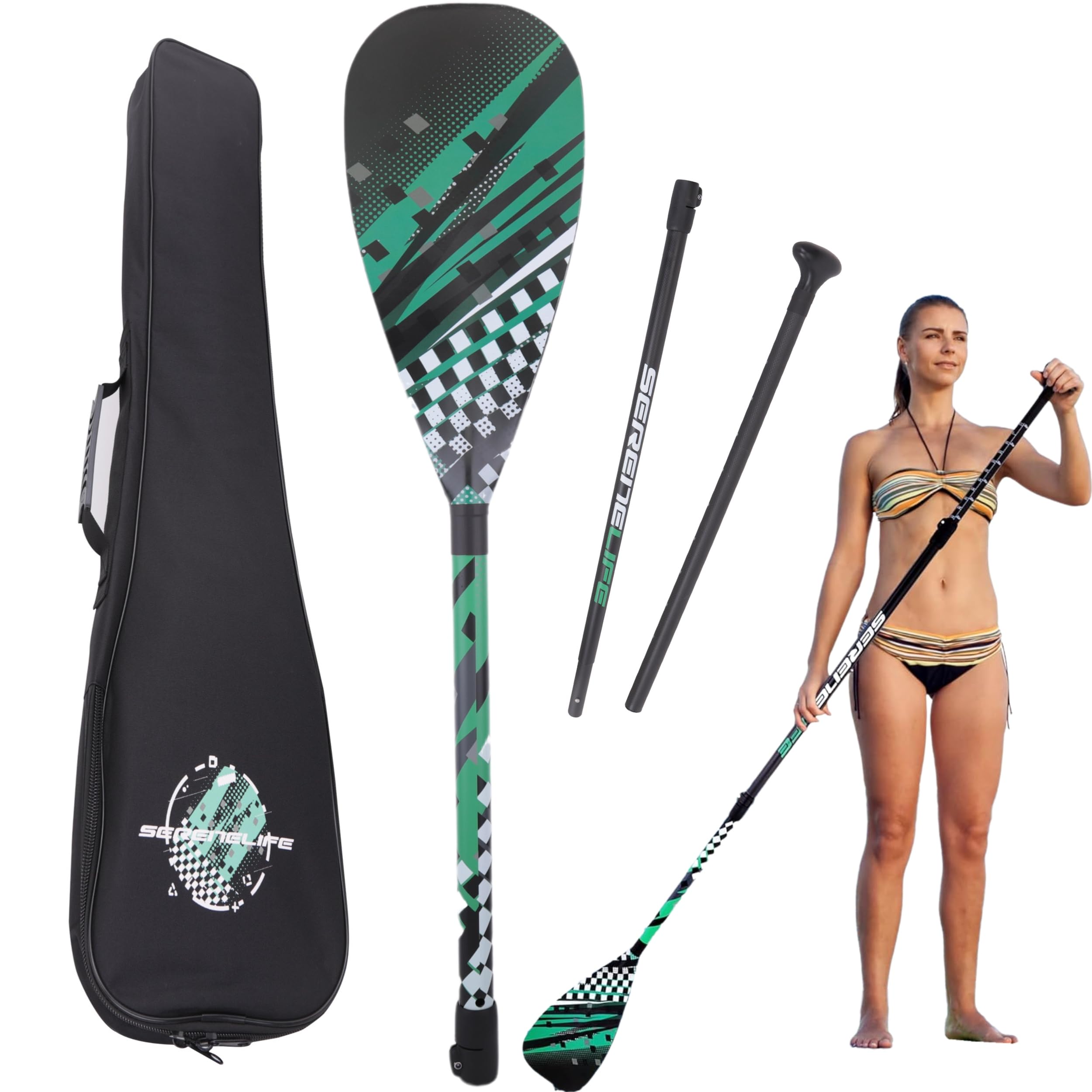 SereneLife - SLPADDLE20 Adjustable 3-Piece SUP Paddle, Lightweight Carbonfiber, Includes Carrying Bag & Comfortable Grip - Green price history on PriceWatchPro