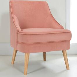 Hivvago - Velvet Upholstered Mid-Century Accent Chair with Solid Rubberwood Legs for Bedroom - Pink