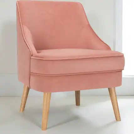 Front. Hivvago - Velvet Upholstered Mid-Century Accent Chair with Solid Rubberwood Legs for Bedroom - Pink.