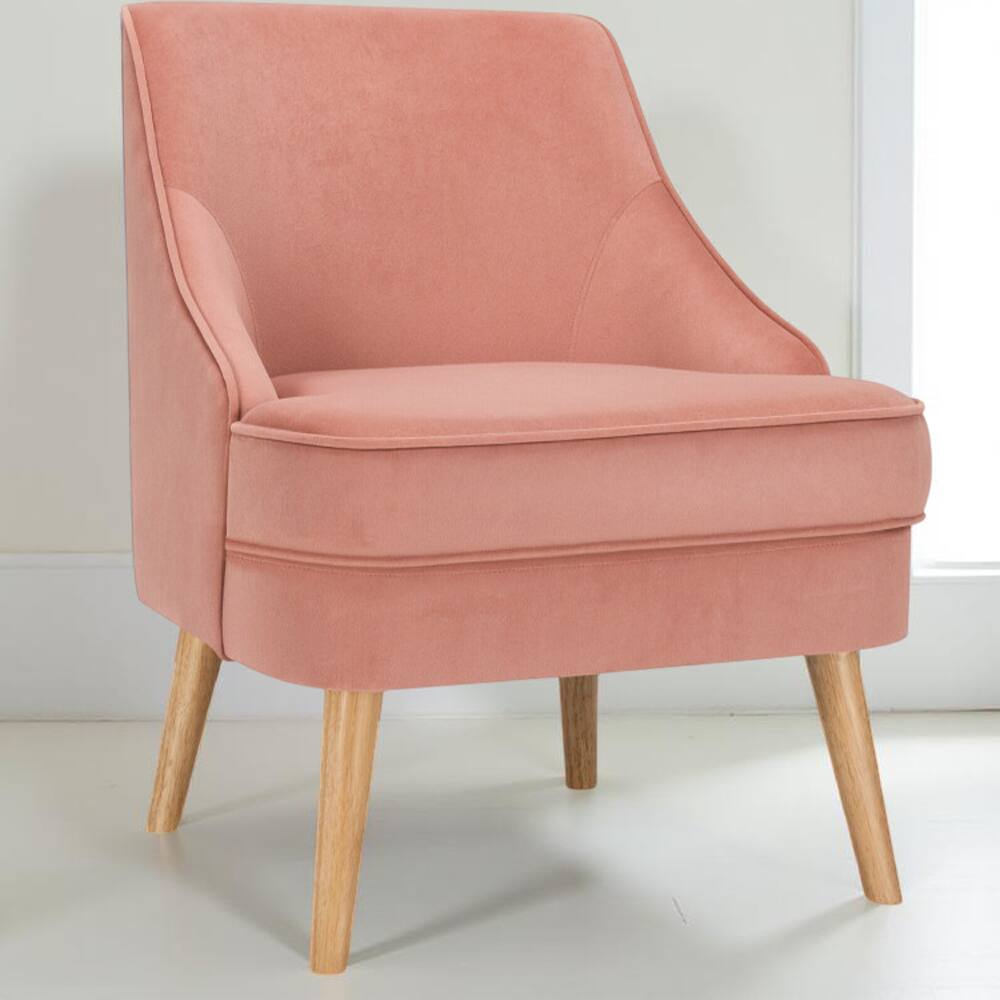 Front. Hivvago - Velvet Upholstered Mid-Century Accent Chair with Solid Rubberwood Legs for Bedroom - Pink.