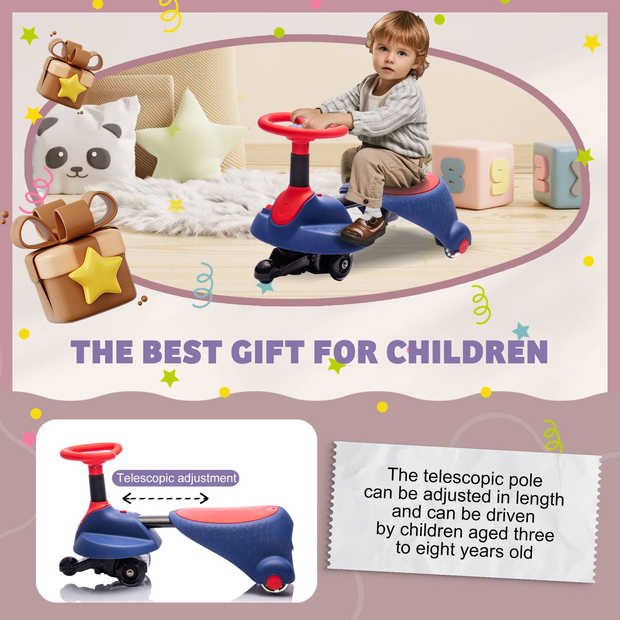 THE BEST GIFT FOR CHILDREN

Telescopic adjustment

The telescopic pole can be adjusted in length and can be driven by children aged three to eight years old