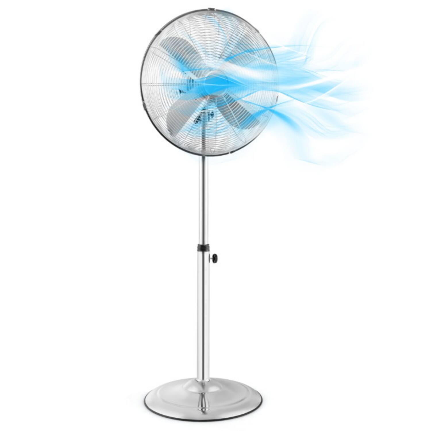 Alt View 4. LUCKY ONE - 16 Inch Freestanding Oscillating Pedestal Fan with 3 Speeds & Adjustable Height - Silver.