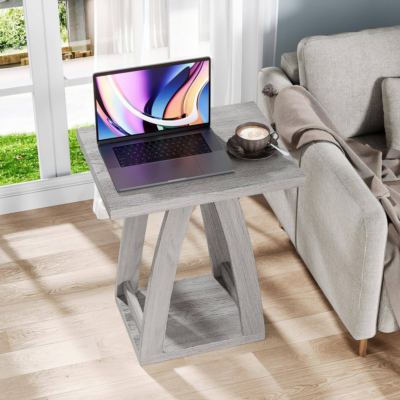 Left. PO3TICJUNKI3 - End Tables Living Room Side Table Beside Sofa Modern For Couch With Shelf Wood - White.