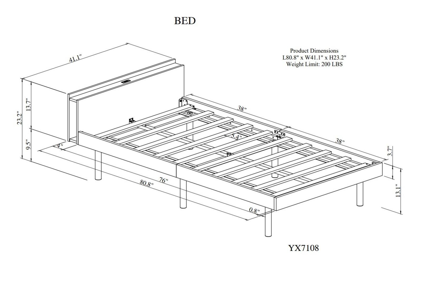 BED

Product Dimensions  
L80.8" x W41.1" x H23.2"  
Weight Limit: 200 LBS

YX7108