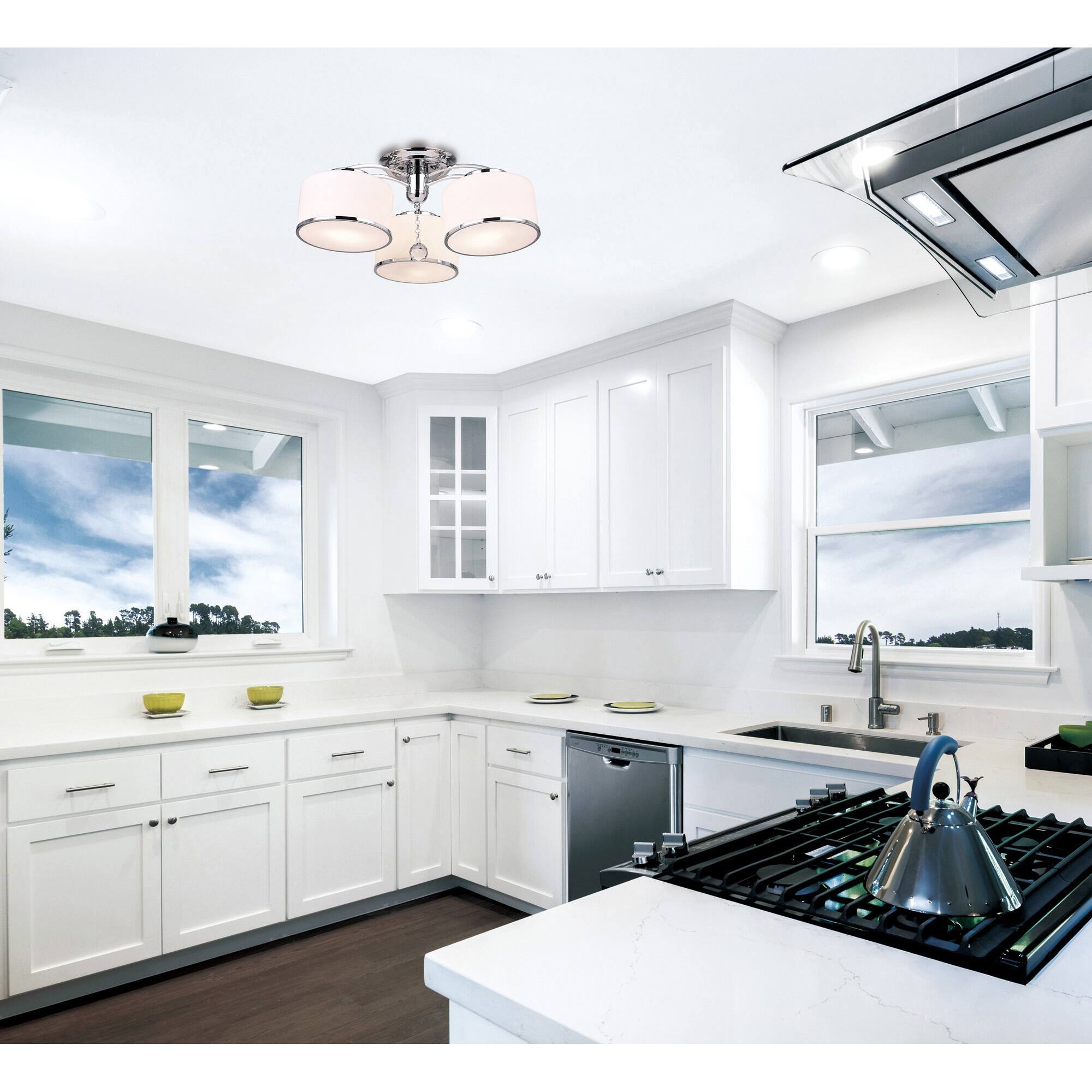 Alt View 2. CWI Lighting - Frosted 3 Light Drum Shade Flush Mount With Chrome Finish - Chrome.