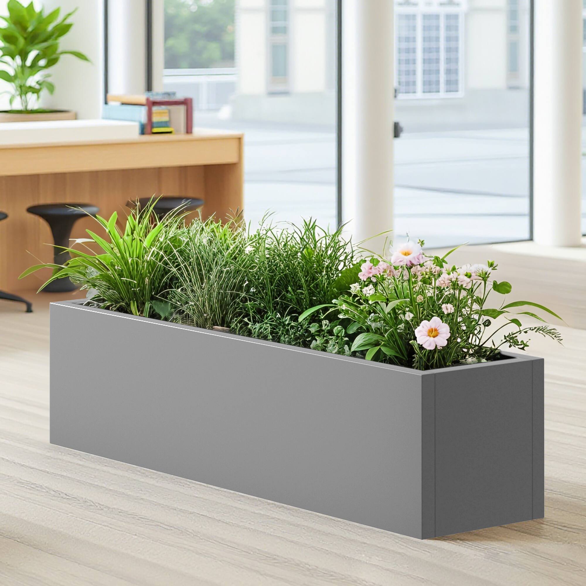 Alt View 1. PexFix - 36 in. W x 10 in. H Rectangle Metal Planter Box Raised Garden Beds with Drainage Hole-Ideal for Patio and Backyard - Gray.