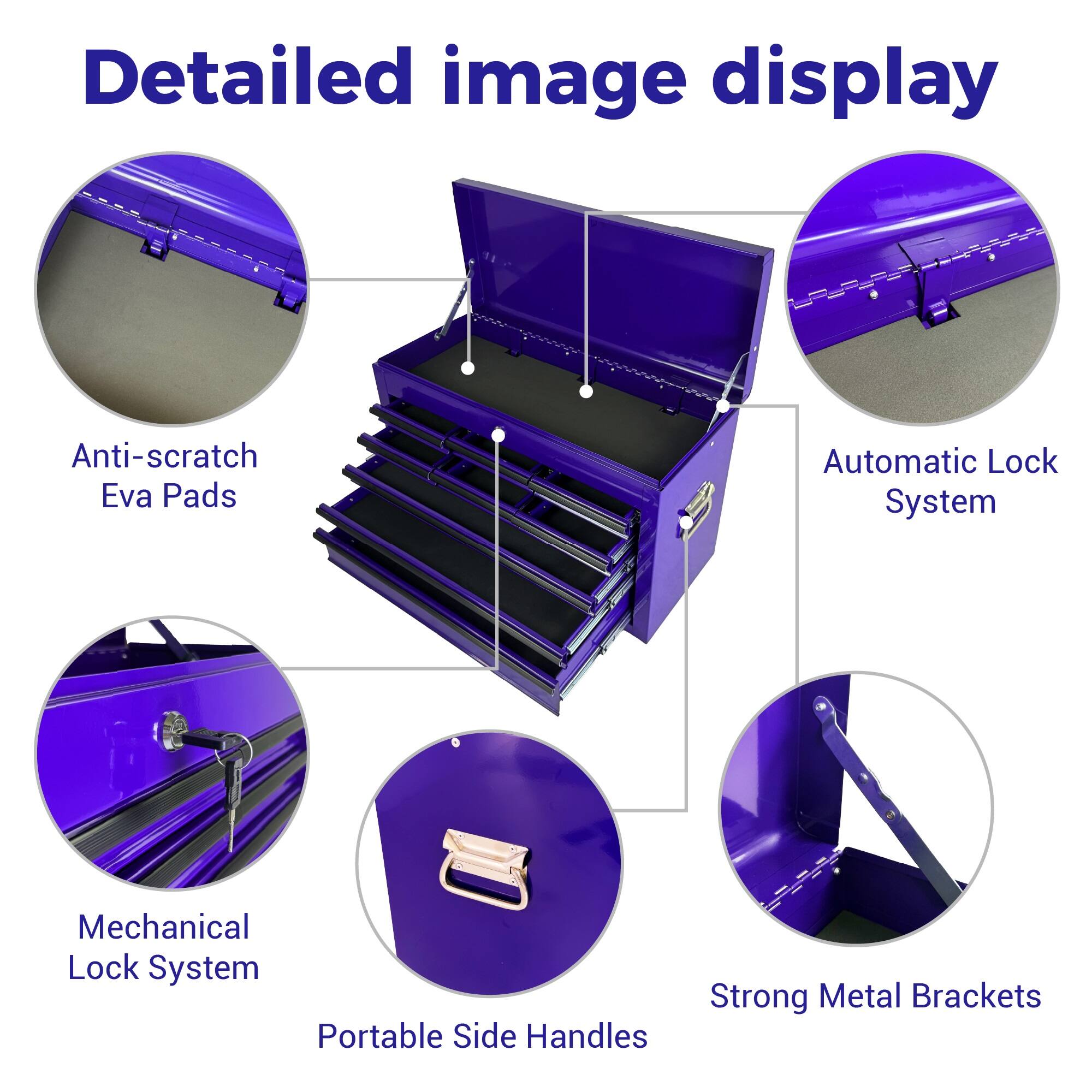 Detailed image display

- Anti-scratch Eva Pads
- Automatic Lock System
- Mechanical Lock System
- Strong Metal Brackets
- Portable Side Handles