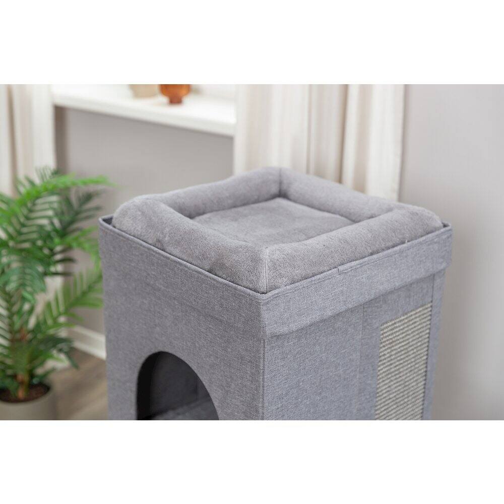 Alt View 2. TRIXIE - Crazy Cube Stackable Cat Condo with Sisal Scratching Surface, Cozy Hideaway - Gray.