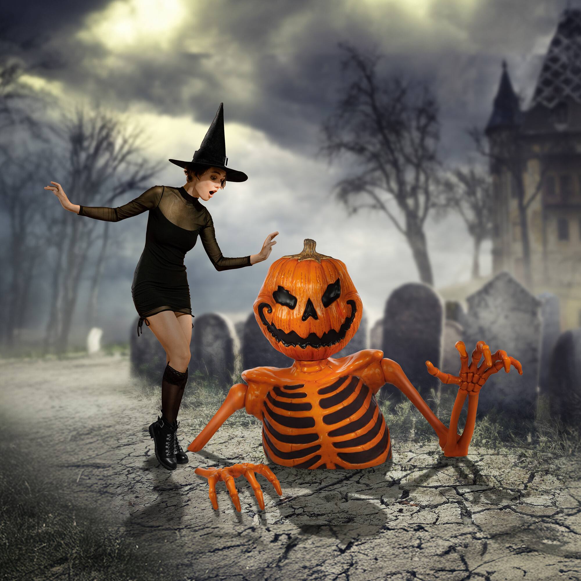 Alt View 1. BOO BOX - Halloween Groundbreaking Skeleton - Scary Outdoor Halloween Yard Decor - Orange.