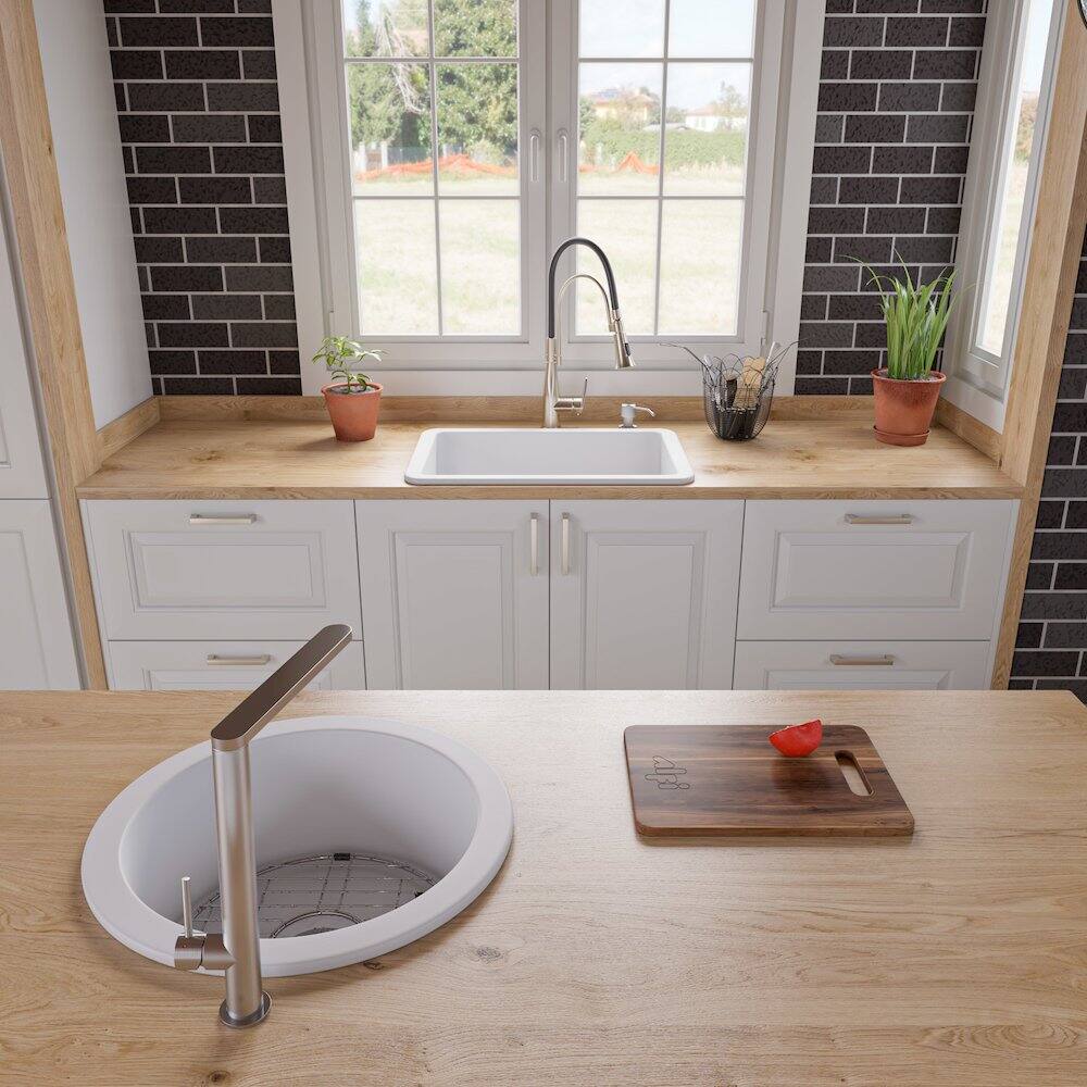 Back. Alfi - White 27" x 18" Fireclay Undermount / Drop In Firelcay Kitchen Sink - White.