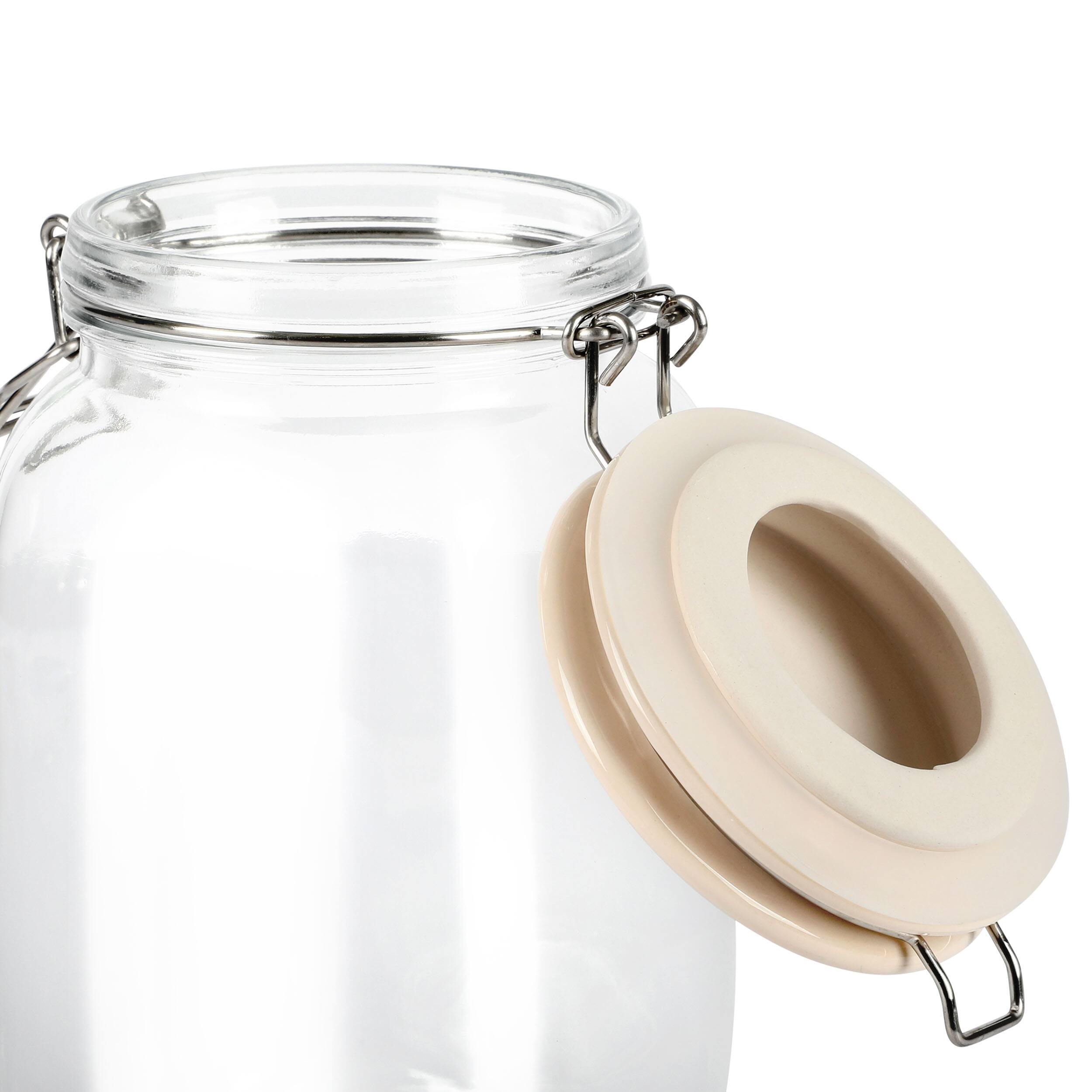 Left. Martha Stewart - Martha Stewart Rindleton 3 Piece Glass Canister Set with Ceramic Lids in Off-White - White.