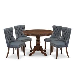 East West Furniture - 5 Piece Dining Room Set Consists of a Round Solid Wood Table - Gray