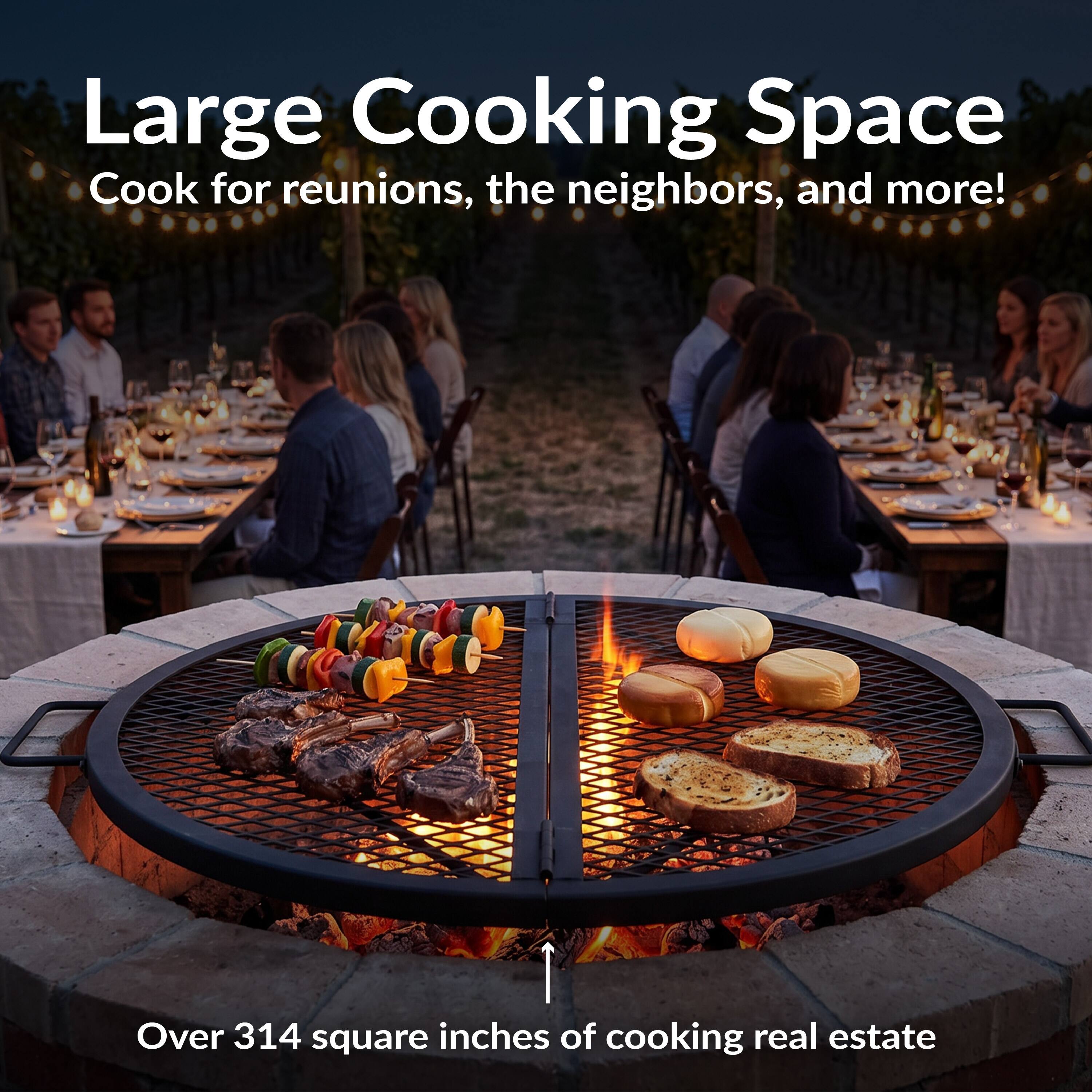 Large Cooking Space  
Cook for reunions, the neighbors, and more!  
Over 314 square inches of cooking real estate