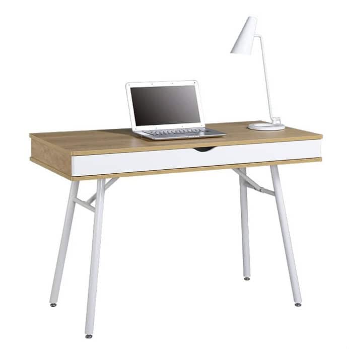 Hivvago - Modern Heavy Duty Laptop Computer Desk with Storage Drawer in Pine Wood Finish - Natural