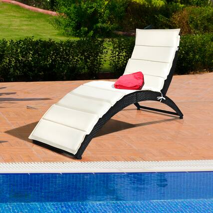 Front. Gymax - Gymax Foldable Rattan Wicker Chaise Lounge Chair w/ Cushion Patio Outdoor - Black.