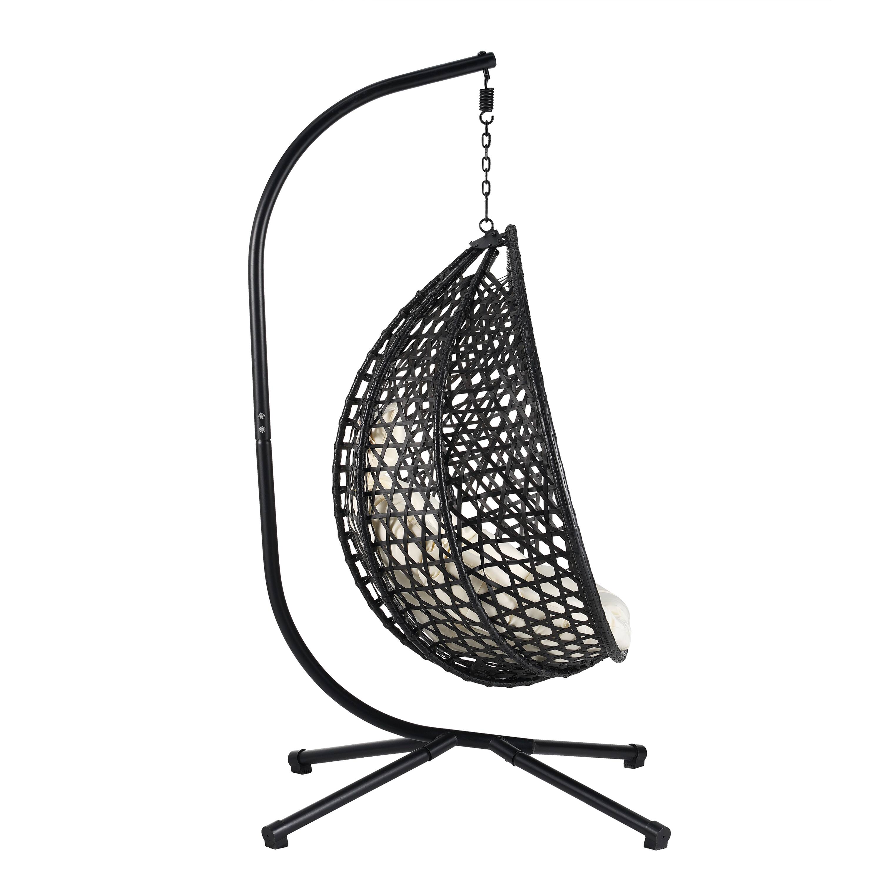 Alt View 4. Mondawe - Outdoor Swing chairs with Soft Removable Cushion and Rattan Weaving - Black+Beige.