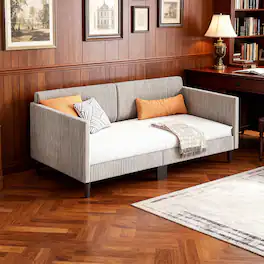 Winado - Twin Size Corduroy Daybed with Corduroy Upholstery and Solid Wood Slats with Tufted Finish for Living Room or Guest Room - Corduroy Beige White