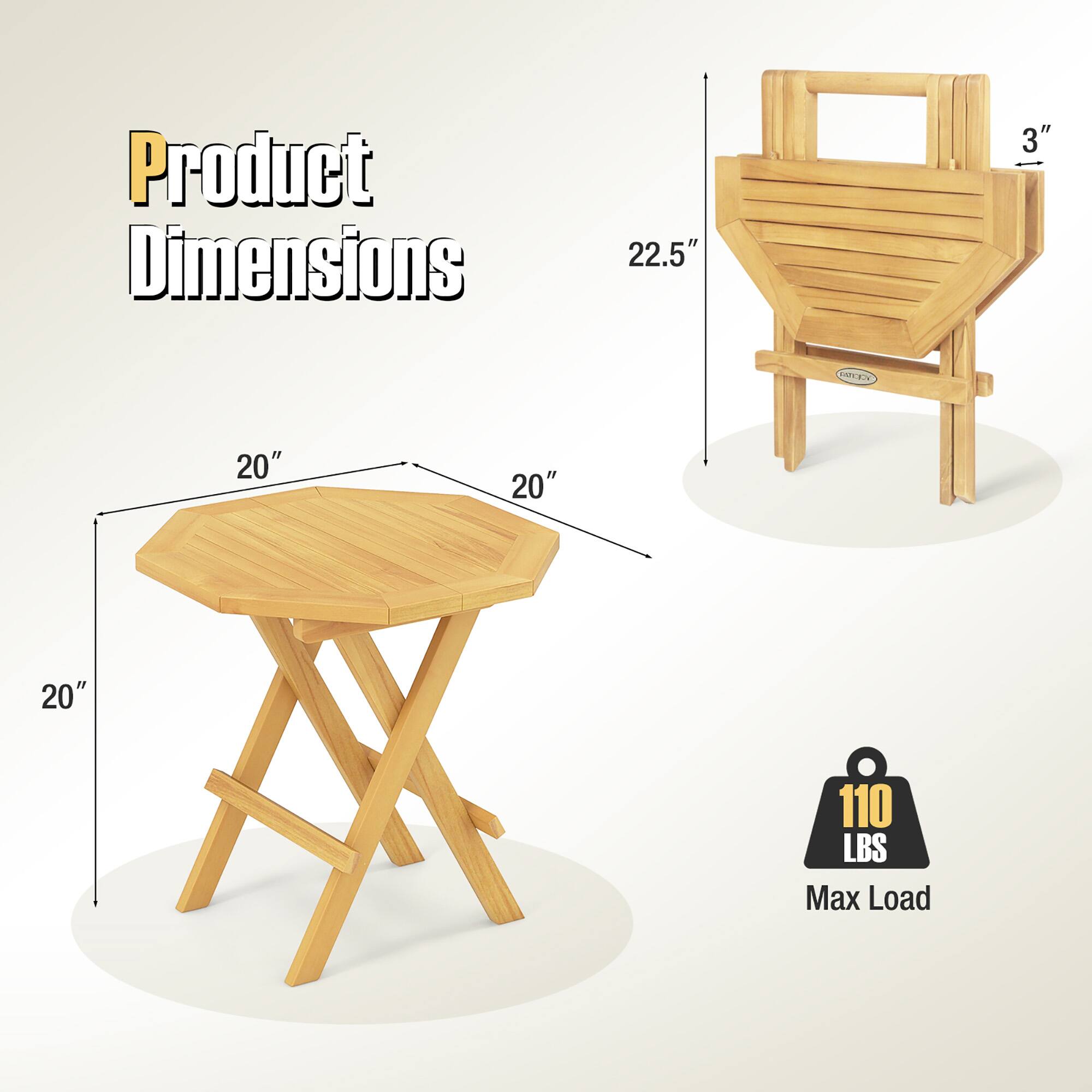 Product Dimensions  
22.5" x 20" x 20"  
3"  
Max Load: 110 LBS