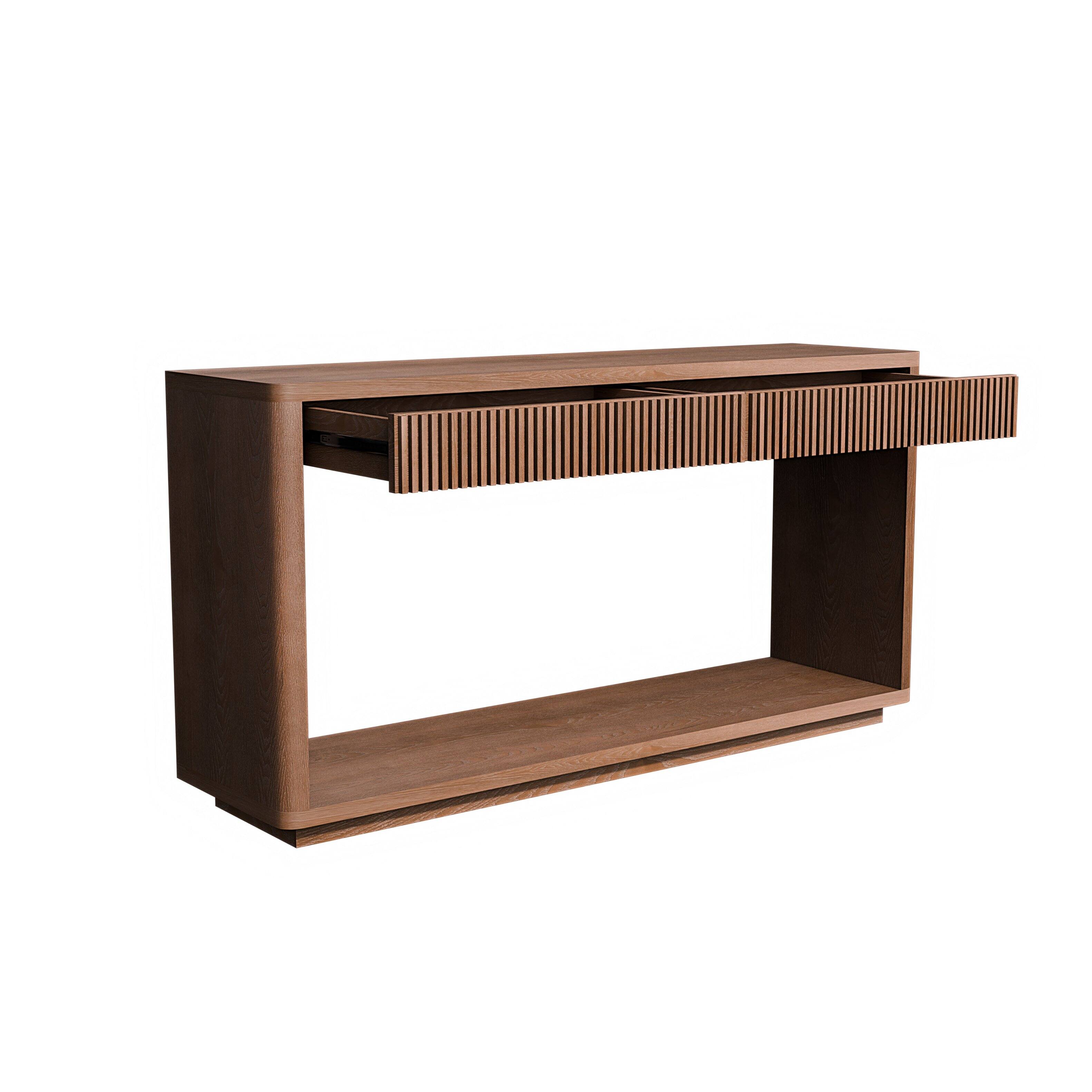 Alt View 10. Loheer - Loheer Fluted Console Table, 60 In Walnut Console Table with 2 Drawers, Modern Sofa Table Behind Couch for Entryway - Walnut.