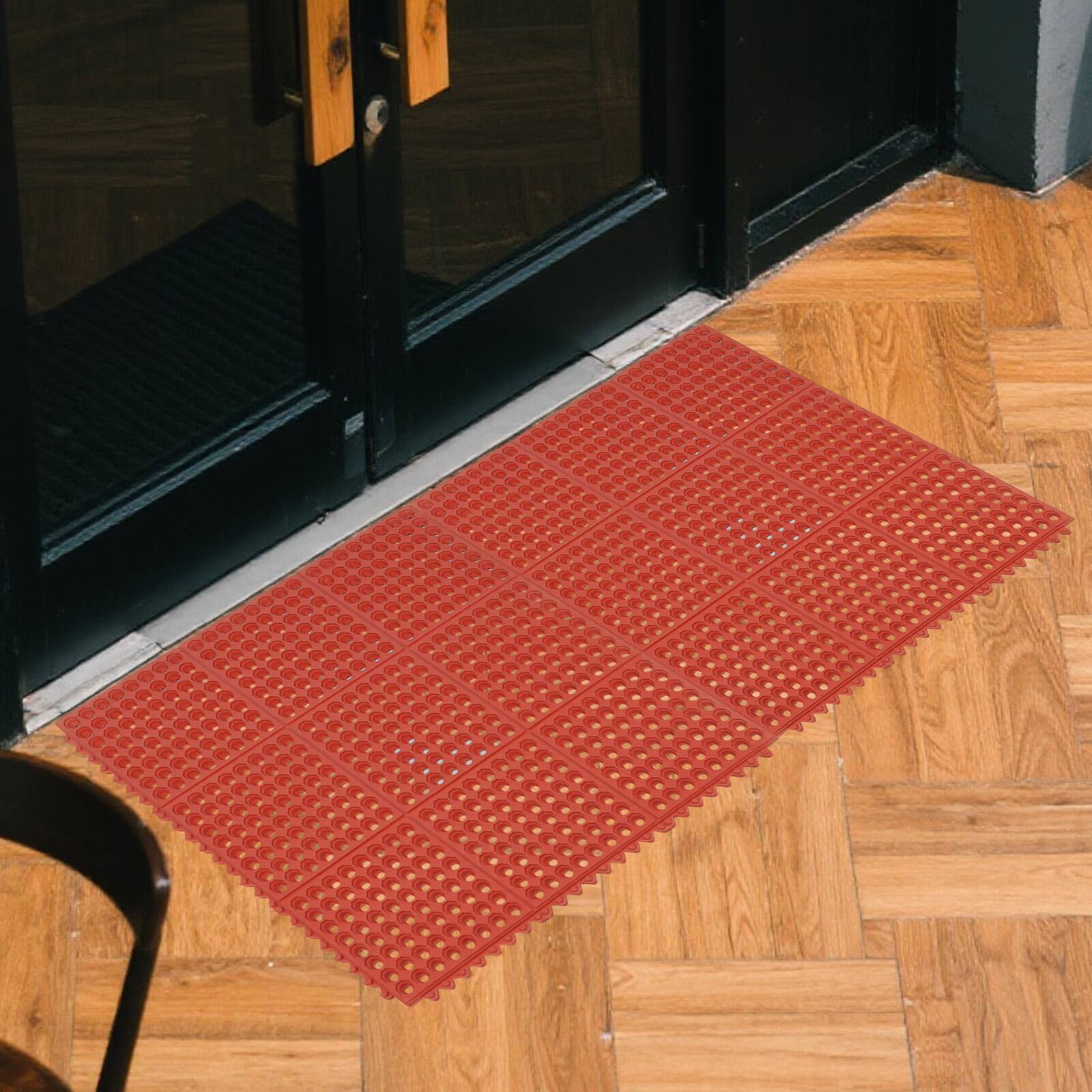 Alt View 4. Winado - 36"x36" Anti-Fatigue Standing Mat Interlocking Rubber Floor Mat with Non-Slip, Drainage Holes for Restaurant Home Garage - Red.