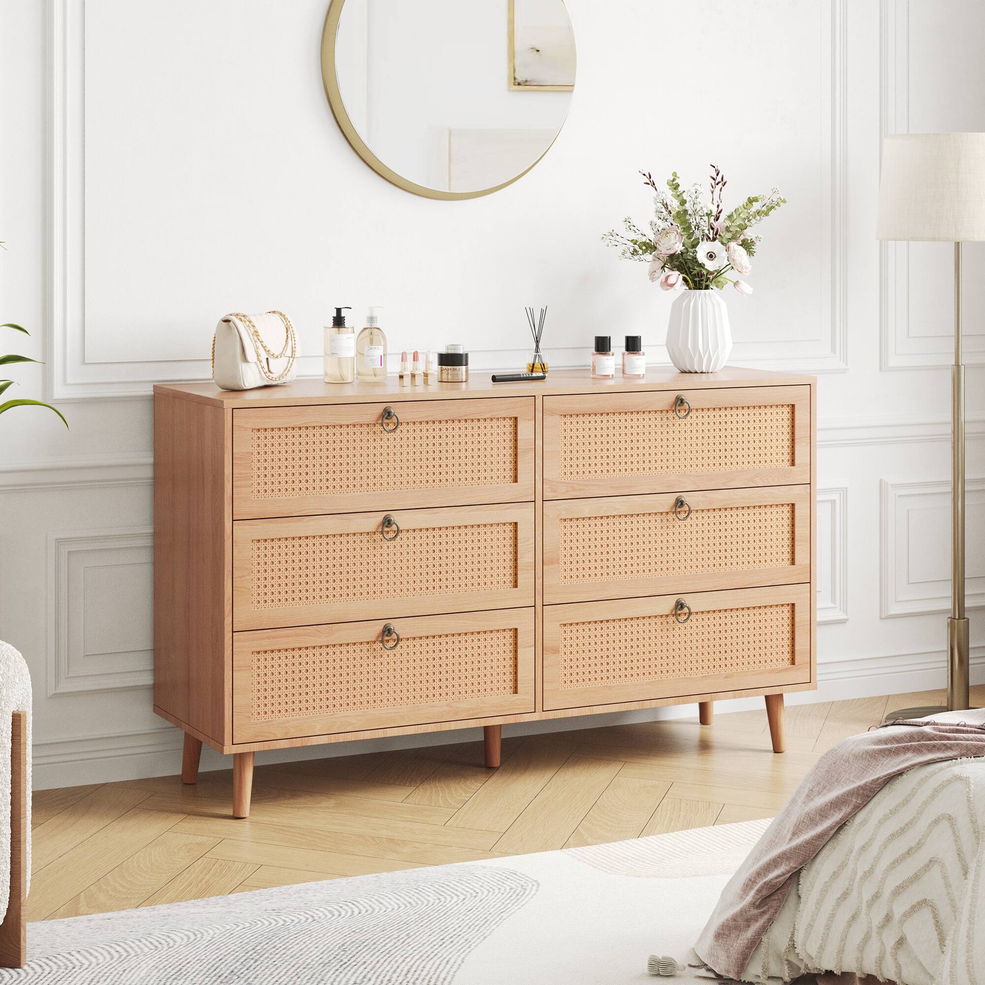 Alt View 7. Forest'nSky - Natural Wood 6 drawer 51.2 in. Wide Chest of Drawers with Sturdy Frame for Living Room - Natural.