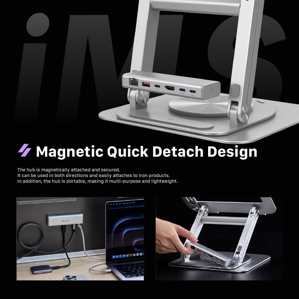 Magnetic Quick Detach Design

The hub is magnetically attached and secured. It can be used in both directions and easily attaches to iron products. In addition, the hub is portable, making it multi-purpose and lightweight.