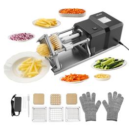 VEVOR - Commercial French Fry Cutter,Stainless Steel Vegetable Fruit Chopper with 3 Replacement Blades 1/2-Inch 3/8-Inch 1/4-In - Black