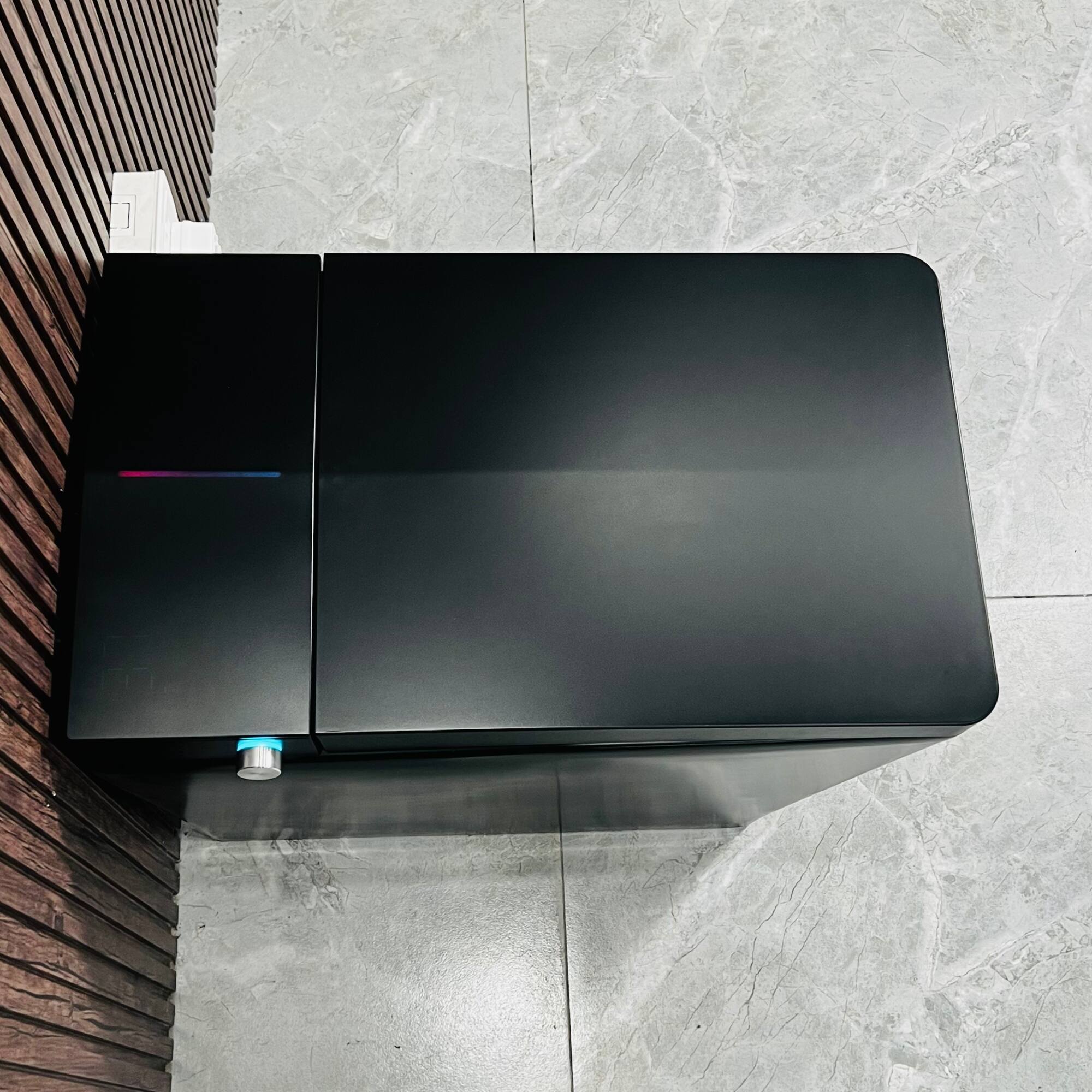 Back. ELEMENT ACE - Modern Square Smart Toilet with Built-in Tank, Remote Control, Touchless Operation, Auto Flush, Heated Seat, LED Display - Matte Black.