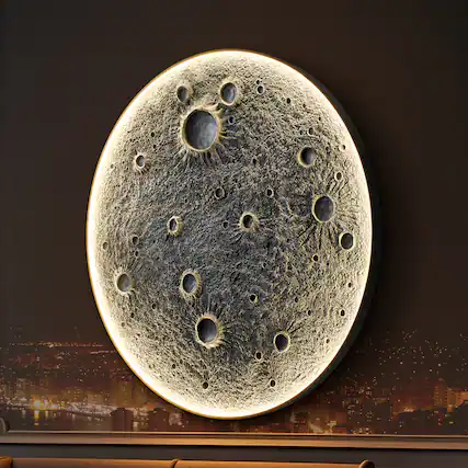 Front. TinyHomie - 48 Inch Realistic Resin Moon Wall Light Plug In Dimmable LED Sconce with Remote Contro.