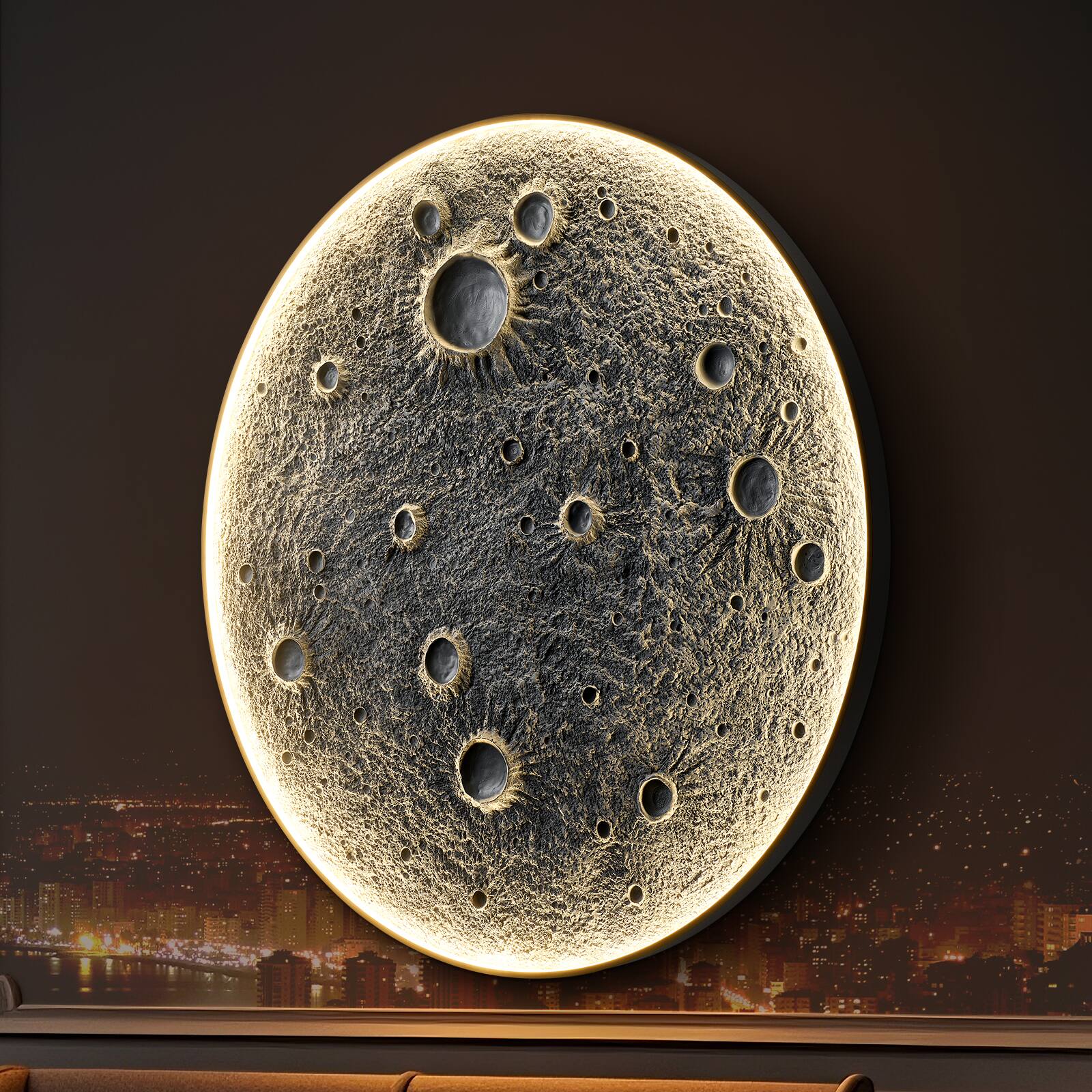 Front. TinyHomie - 48 Inch Realistic Resin Moon Wall Light Plug In Dimmable LED Sconce with Remote Contro.