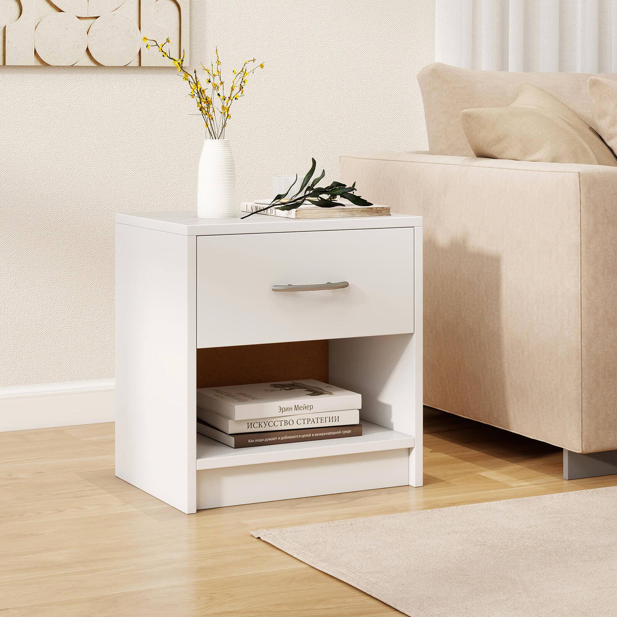 Alt View 3. Costway - Costway Modern Nightstand Bedside Table with Drawer Open Storage Shelf for Small Spaces - White.