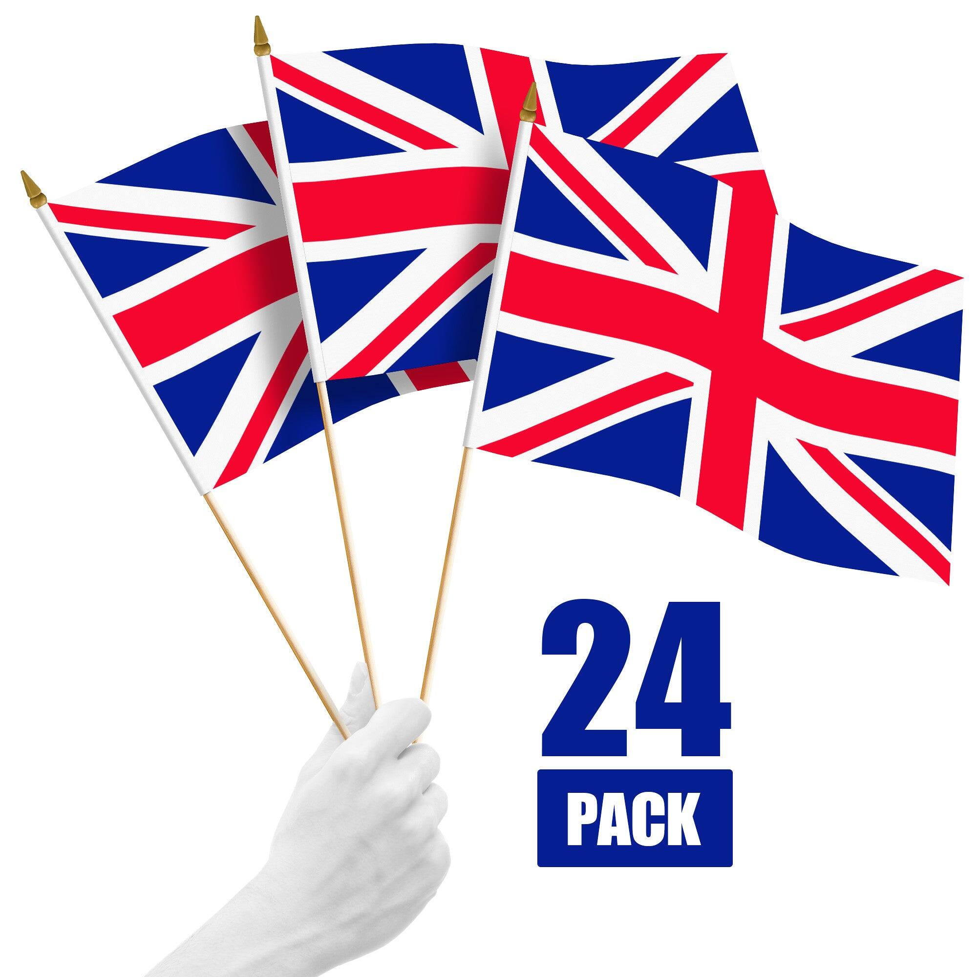 Front. G128 - 24-Pack United Kingdom Handheld Stick Flags, 12 x 18 in, 150D Polyester. - Assorted Colors.