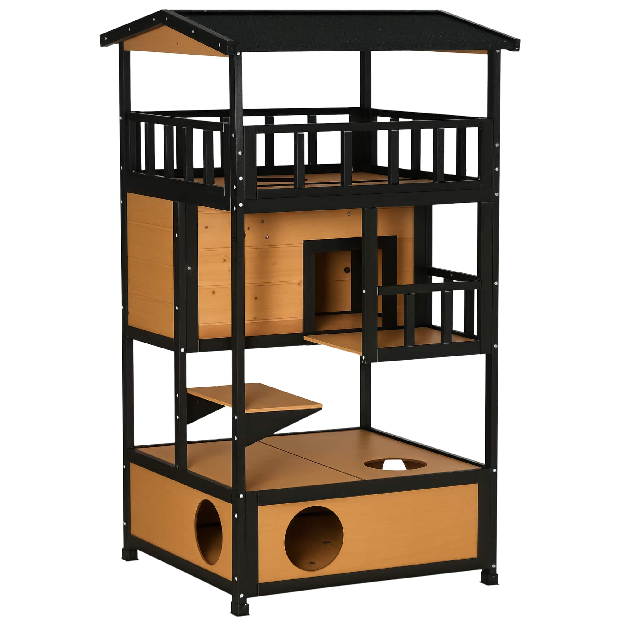 Pawhut - Wooden Outdoor Cat House, Feral Cat Shelter Kitten Condo with Asphalt Roof, Escape Doors, Condo, Jumping Platform price history on PriceWatchPro
