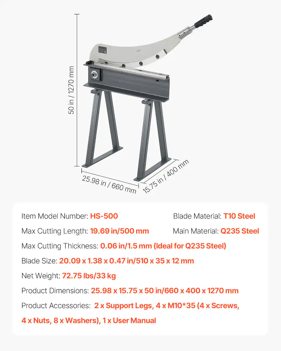 Manual Hand Plate Shear - 110mm (4.33") Cutting Length, Benchtop Metal Sheet Cutter, Model HS-5