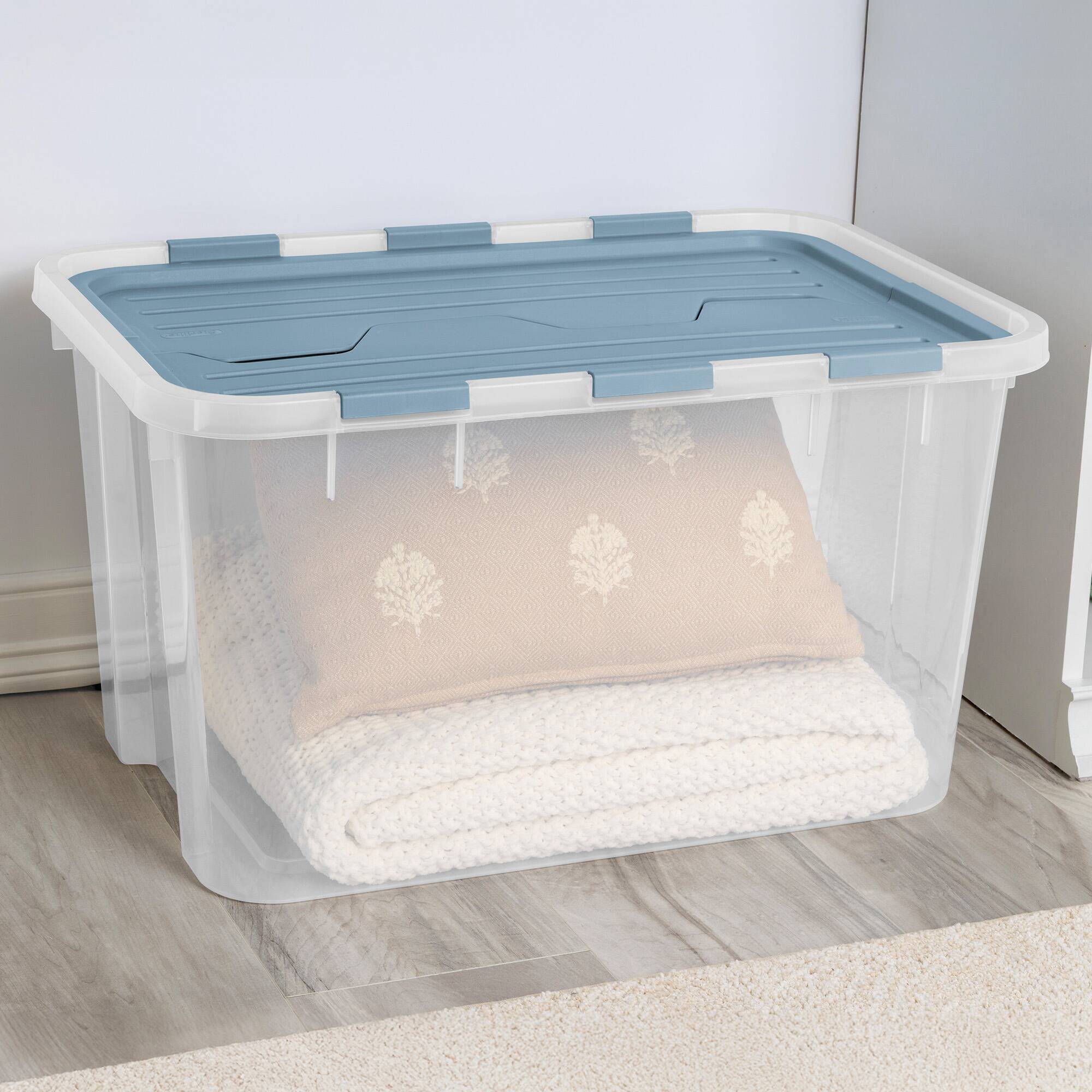 Alt View 4. Sterilite - Sterilite 60 Qt Hinged Lid Storage Box, Plastic Container, Washed Blue, 6 Pack.