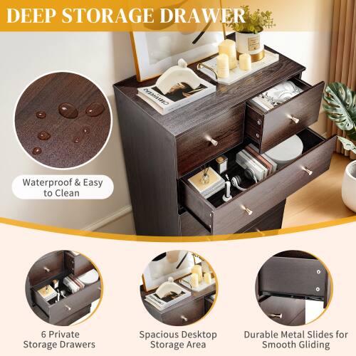 DEEP STORAGE DRAWER

Waterproof & Easy to Clean

6 Private Storage Drawers

Spacious Desktop Storage Area

Durable Metal Slides for Smooth Gliding