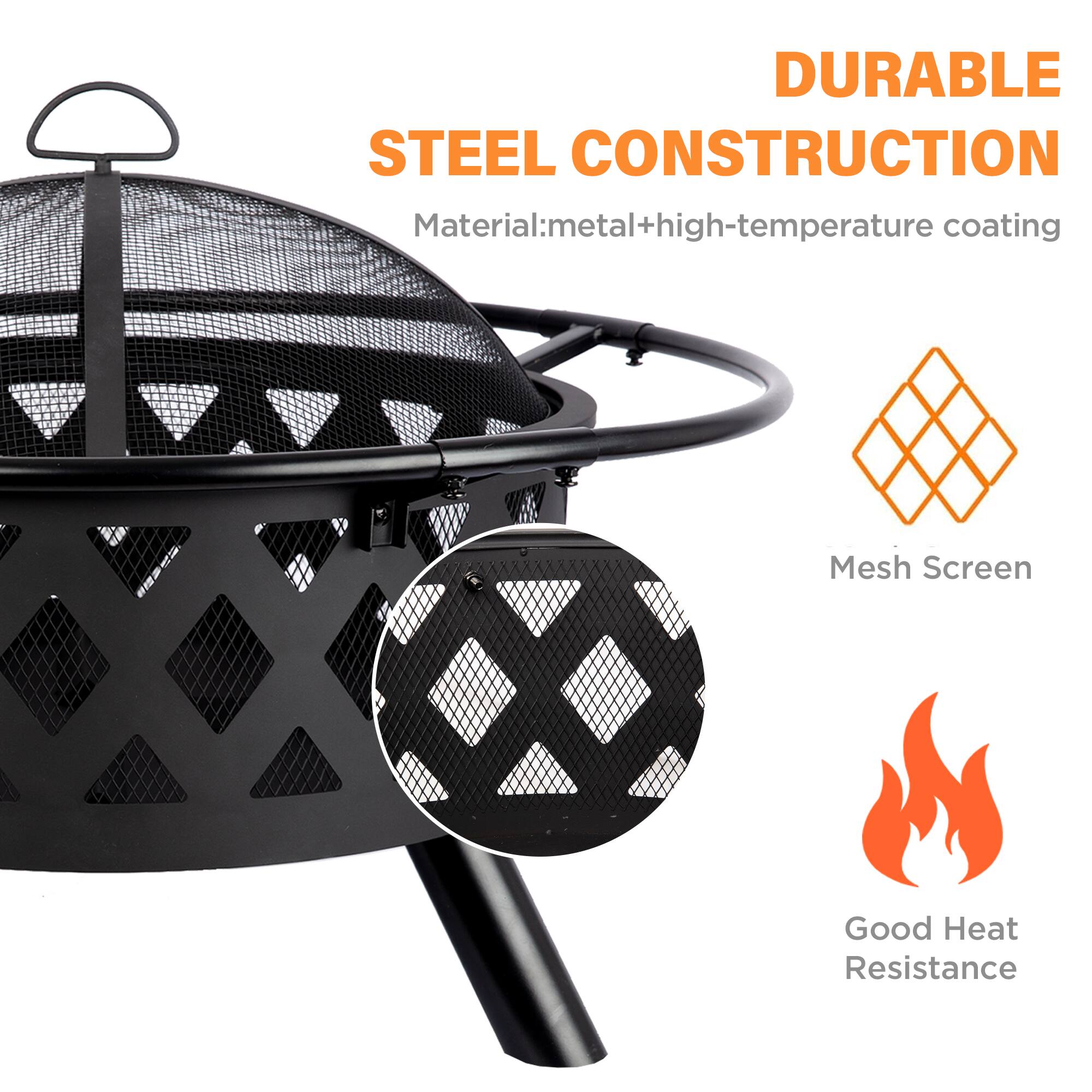 Durable Steel Construction - Material: Metal + High-Temperature Coating - Mesh Screen - Good Heat Resistance