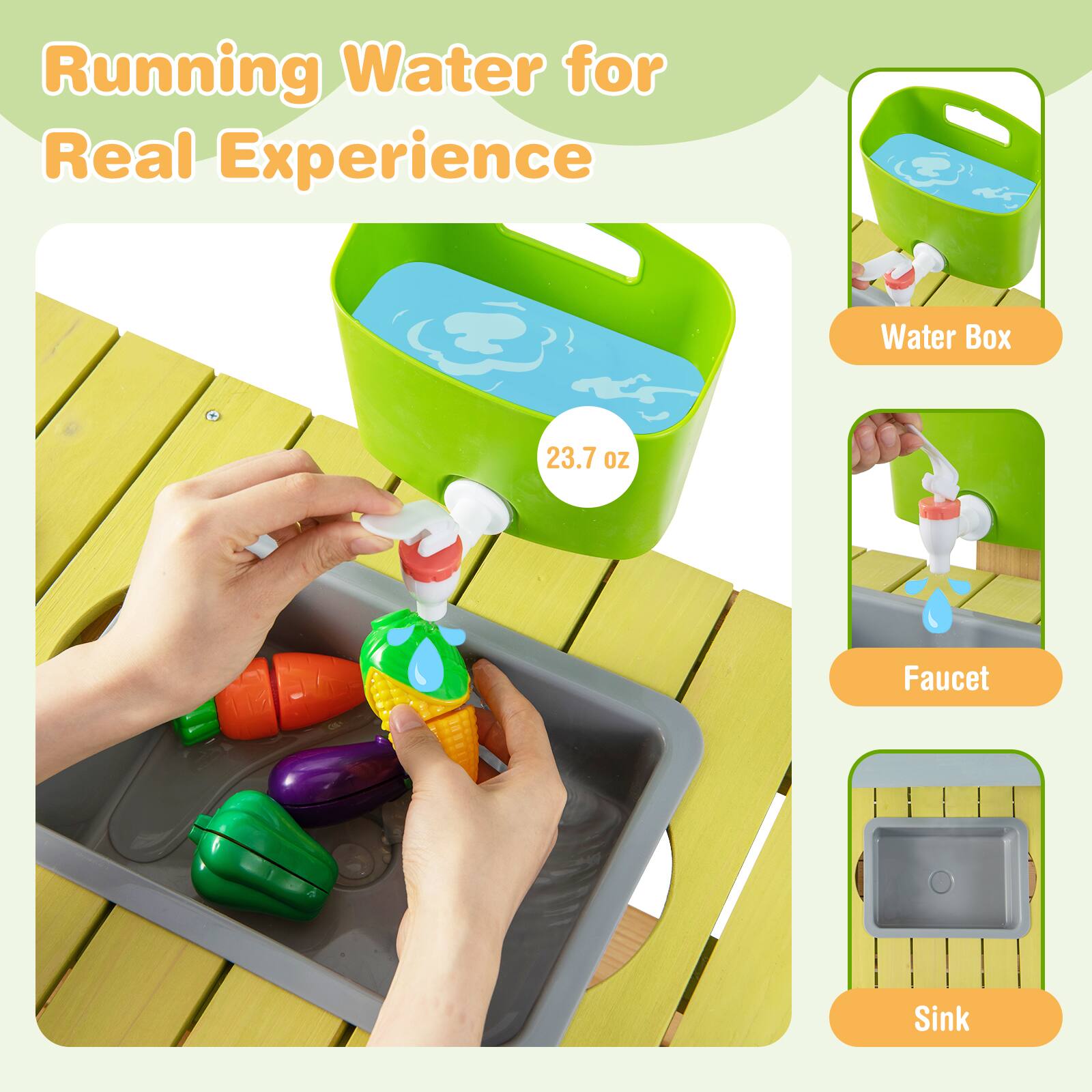 Running Water for Real Experience

Water Box 23.7 oz

Faucet

Sink
